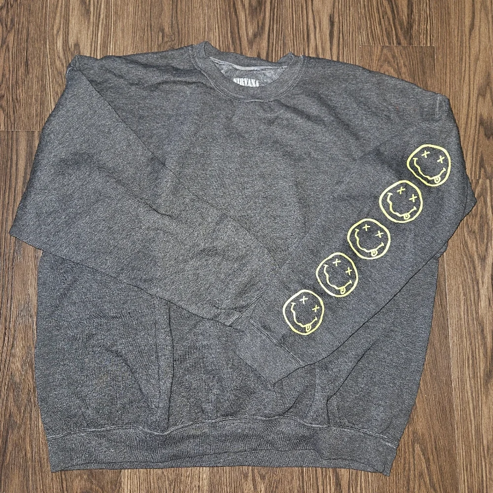 NIRVANA Nevermind Crewneck Sweater Gray Sweatshirt Yellow Graphics Small Medium